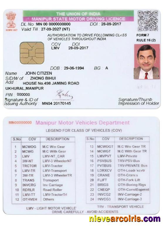 INDIA MANIPUR state driving license